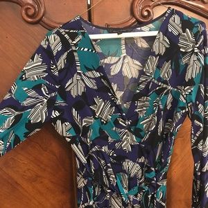 BCBG Maxazria Long Sleeve faux wrap dress